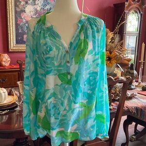 Lilly Pulitzer Aqua First Impressions Elsa blouse